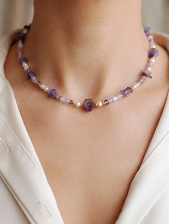 Handmade Jewelry - Handcrafted Amethyst Beaded Choker Necklace